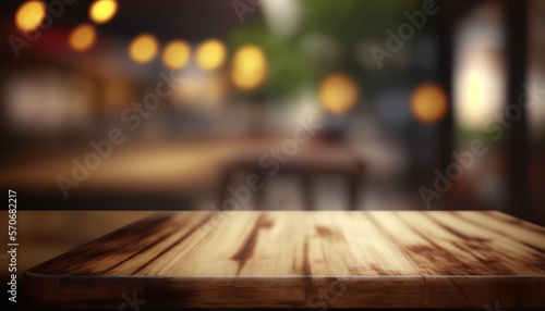 Wooden board and wooden table, for products display and merchandising. AI generative.  © Jardel Bassi