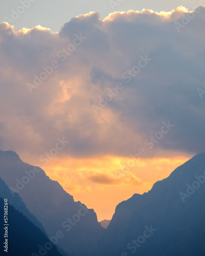 Sunset over Luknja (hole), Julian Alps, Slovenia photo