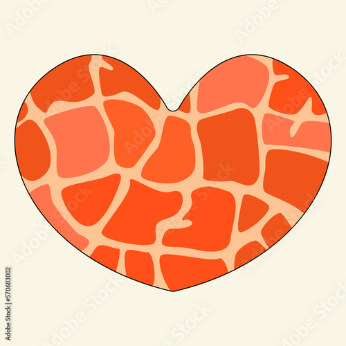 Heart shape with spotted pattern. Heart shaped giraffe skin pattern. Vector flat illustration in retro style. Symbol of passion and love. Hippie style