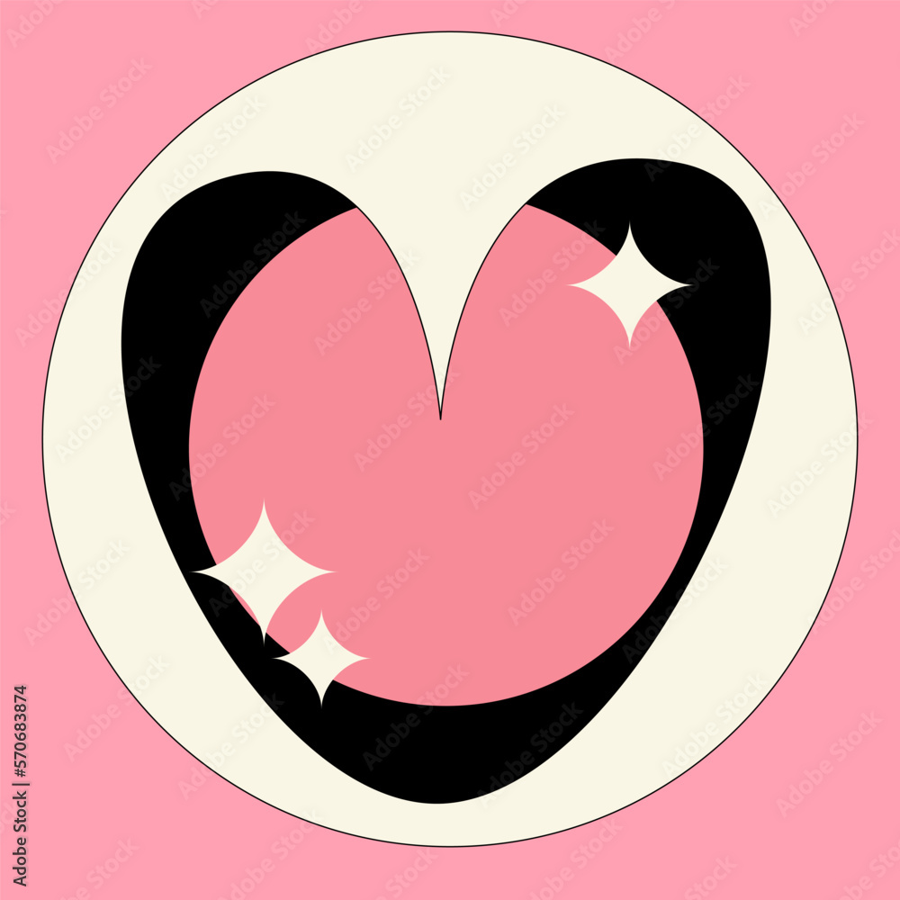 Heart shape with geometric shapes. Minimalistic image symbol of love and passion. Heart in 70s style. Vector flat illustration in retro model Heart shape with geometric shapes. Minimalistic image symbol of love and passion. Heart in 70s style. Vector flat illustration in retro model