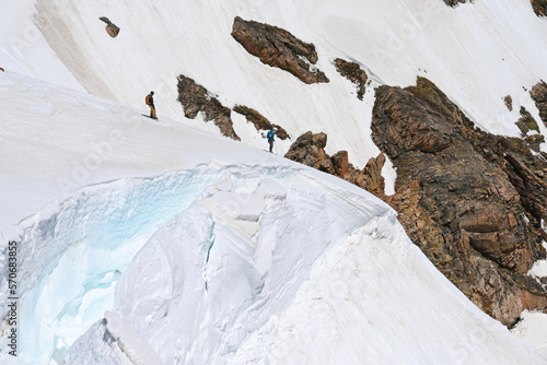 Alpine skiing off gardner headwall in Beartooth mountains  photo