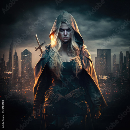a female warrior with blonde hair photo