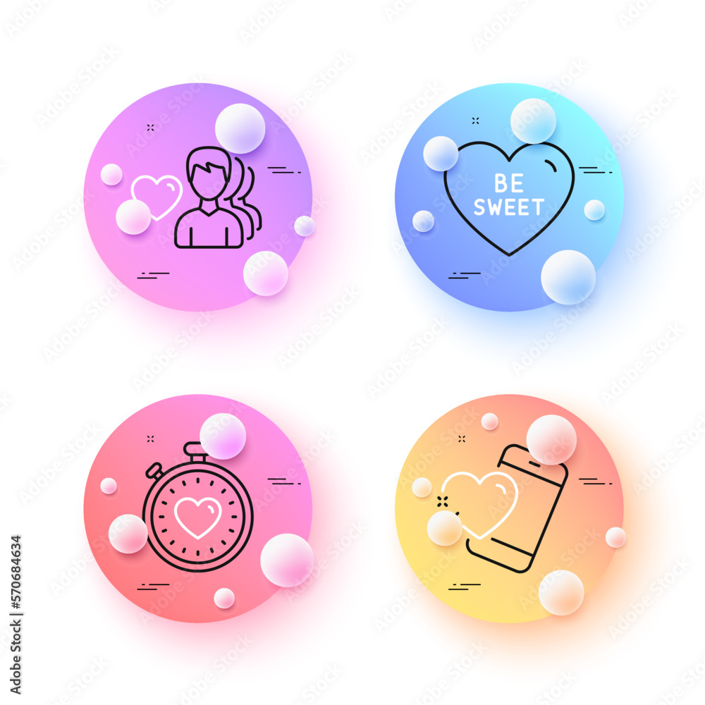 Be sweet, Heartbeat timer and Heart minimal line icons. 3d spheres or balls buttons. Man love icons. For web, application, printing. Love sweetheart, Romantic people. Be sweet line icon banner. Vector Be sweet, Heartbeat timer and Heart minimal line icons. 3d spheres or balls buttons. Man love icons. For web, application, printing. Love sweetheart, Romantic people. Be sweet line icon banner. Vector