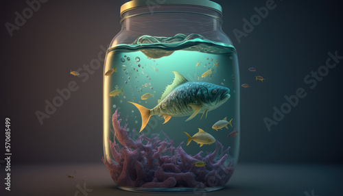Fisch im tiefen Ozean, grün schimmernd, konserviert in einem Einmachglas