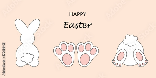 Vector illustration of an Easter bunny with a fluffy tail and soft paws. photo