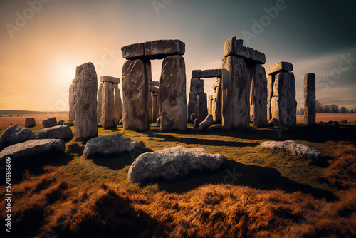 Stonehenge: Wiltshire, England, Travel photography. AI-Generated