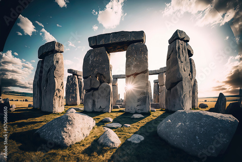 Stonehenge: Wiltshire, England, Travel photography. AI-Generated