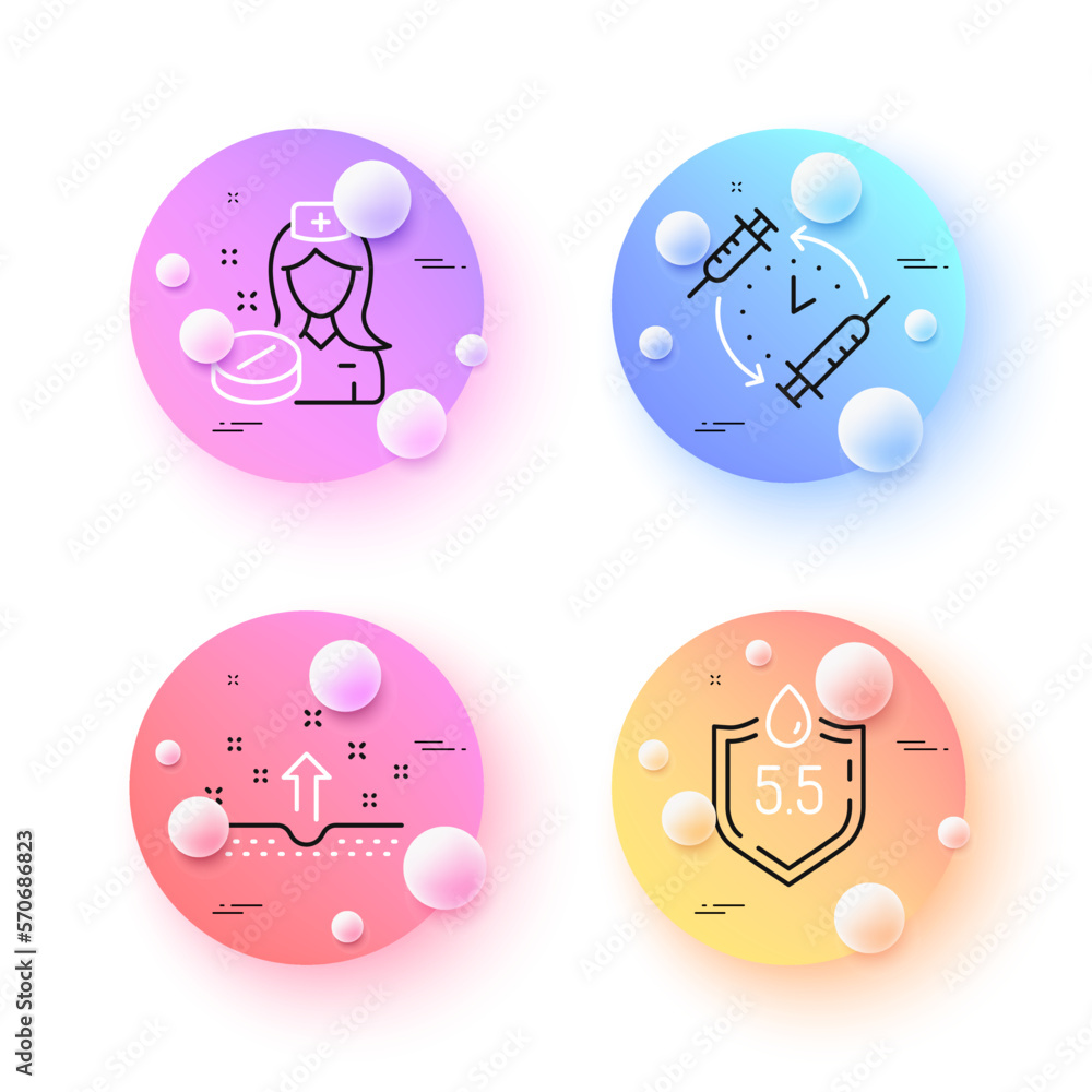 Ph neutral, Vaccination schedule and Nurse minimal line icons. 3d spheres or balls buttons. Clean skin icons. For web, application, printing. Water, Injection time, Medicine pill. Cosmetics. Vector Ph neutral, Vaccination schedule and Nurse minimal line icons. 3d spheres or balls buttons. Clean skin icons. For web, application, printing. Water, Injection time, Medicine pill. Cosmetics. Vector
