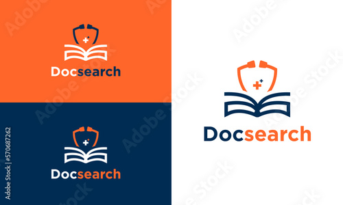 Docsearch logo design for medical learning with stethoscope and book icon