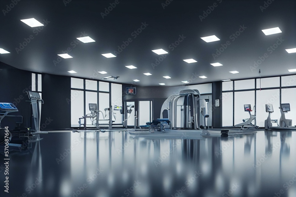 Cleaning, treadmill and sanitizing equipment in gym for bacteria, germs