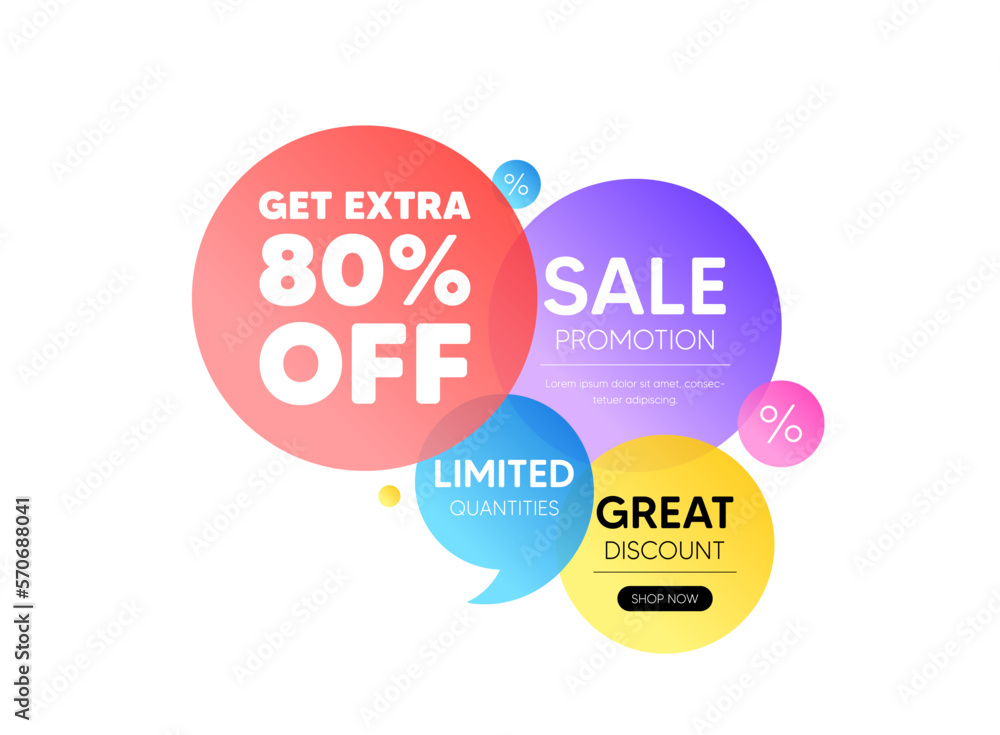 © blankstock - Discount offer bubble banner. Get Extra 80 percent off Sale. Discount offer price sign. Special offer symbol. Save 80 percentages. Promo coupon banner. Extra discount round tag. Vector © blankstock - Discount offer bubble banner. Get Extra 80 percent off Sale. Discount offer price sign. Special offer symbol. Save 80 percentages. Promo coupon banner. Extra discount round tag. Vector
