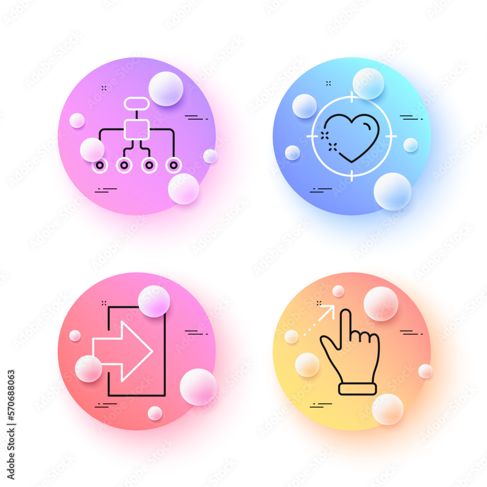 Restructuring, Heart target and Touchscreen gesture minimal line icons. 3d spheres or balls buttons. Login icons. For web, application, printing. Delegate, Love aim, Swipe. Sign in. Vector Restructuring, Heart target and Touchscreen gesture minimal line icons. 3d spheres or balls buttons. Login icons. For web, application, printing. Delegate, Love aim, Swipe. Sign in. Vector