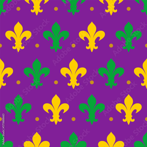 Mardi Gras seamless pattern with colorful heraldic lilyes for wrapping paper, greeting cards, posters, banners.