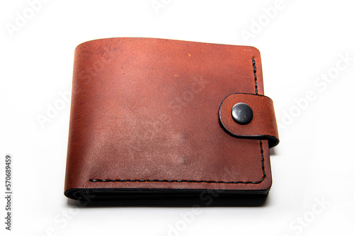 Close-up of a handmade leather wallet.
