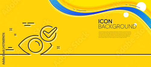 Check eye line icon. Abstract yellow background. Oculist clinic sign. Optometry vision symbol. Minimal check eye line icon. Wave banner concept. Vector