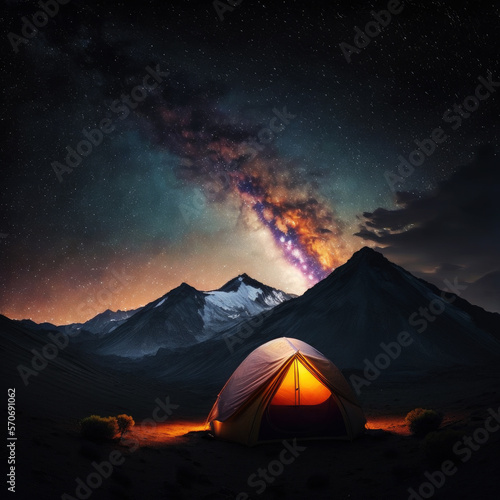 ai generated image  Milky Way above  yellow tent © maylim