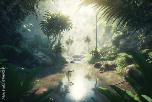 Jungle For Wallpaper, Rainforest Background, fantasy setting, rpg. generative ai