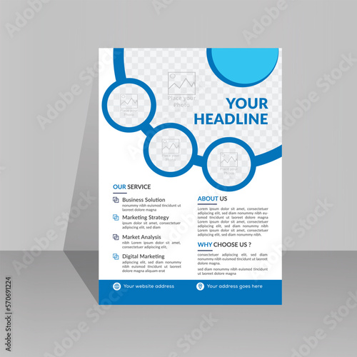 Modern A4 corporate creative clean business flyer design template layout for advertising and promotion growth. vector white background color circle design flyer template. unique image flyer inspire