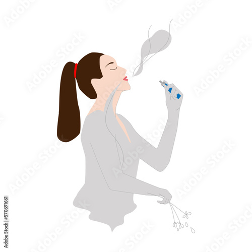 A woman smokes and turns into smoke. An illustration of the harm that smoking causes to health. Isolated vector image.