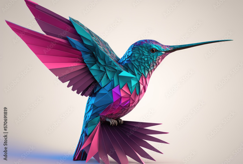 Obraz premium papercraft calibri bird origami pastel colours AI generative