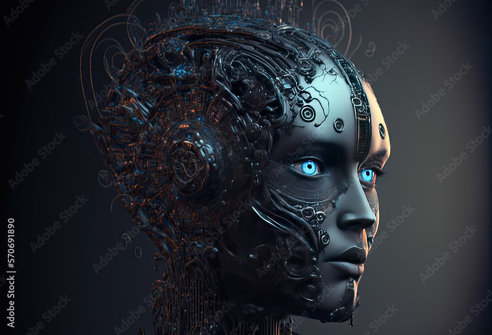 Female robot artificial intelligence concept fantasy future science Generative AI