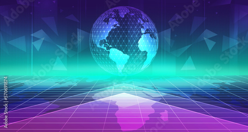 Digital technology metaverse neon blue green background, cyber information, abstract speed connect communication, innovation future meta tech, internet network connection, Ai big data, illustration 3d