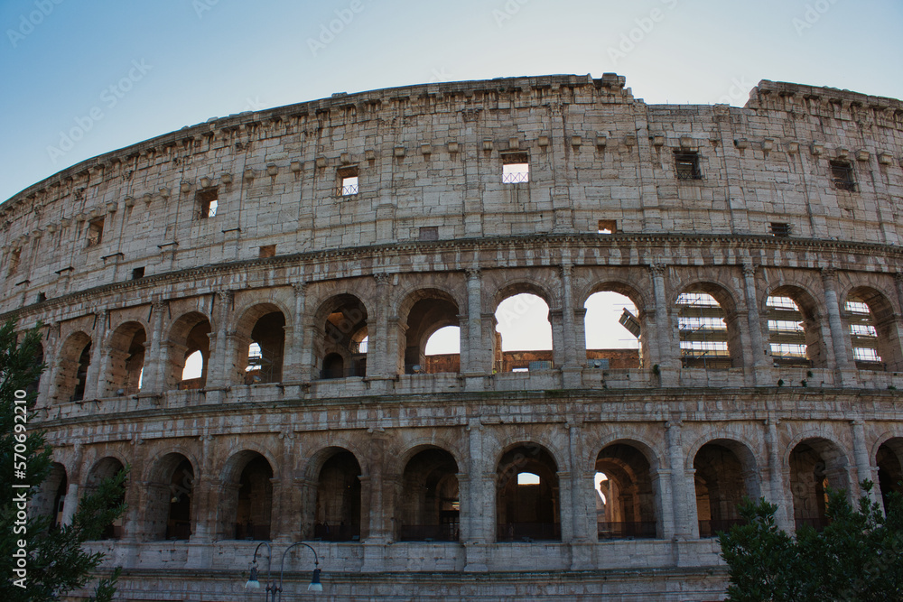 The italian Colosseum in the centre of the city of Rome, Italy.