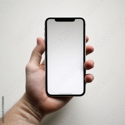 iPhone mockup on Hand holding the PNG of smartphone iphone14 with blank screen and modern frameless design, hold Mobile phone on transparent background, app design