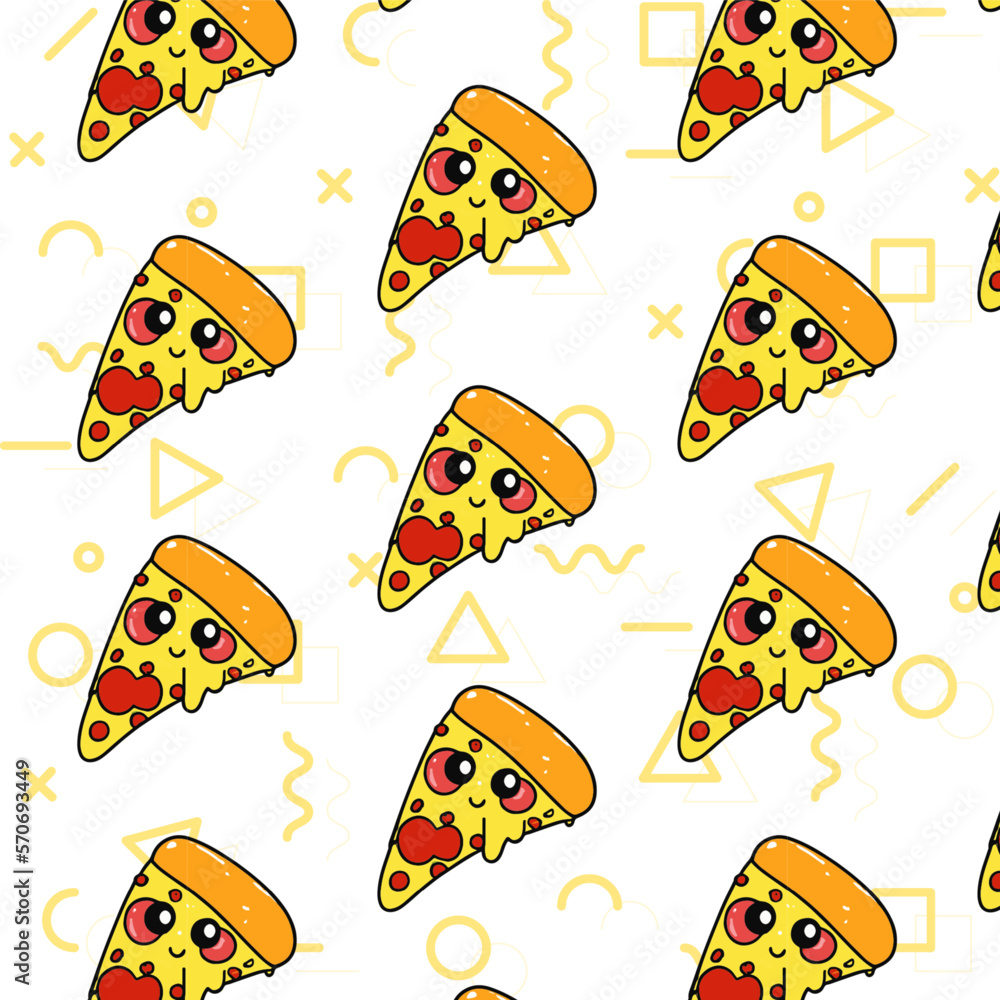 Seamless pizza pattern. Hand drawn pizza illustrations. Vector illustration. Seamless pizza pattern. Hand drawn pizza illustrations. Vector illustration.