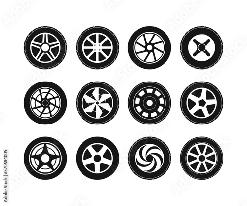 Car wheel vector set. Car tire, automobile wheel icon