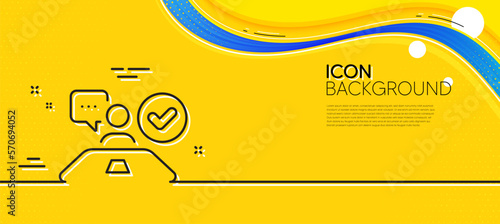 Approved interview line icon. Abstract yellow background. Accepted employee sign. Human resource symbol. Minimal job interview line icon. Wave banner concept. Vector