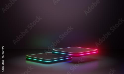 2 Step Color futuristic pedestal for display. Blank round square podium for product. 3d rendering illustration.