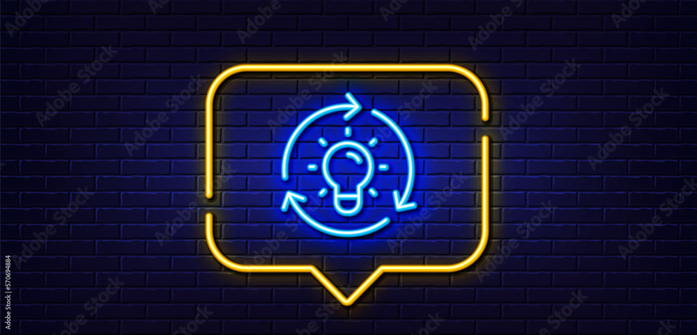 Neon light speech bubble. Idea line icon. Lightbulb sign. Core value symbol. Neon light background. Idea glow line. Brick wall banner. Vector Neon light speech bubble. Idea line icon. Lightbulb sign. Core value symbol. Neon light background. Idea glow line. Brick wall banner. Vector