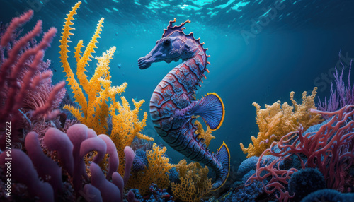 Foto Caballito de mar irreal, fantasía, creado con IA generativa