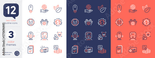 Set of Metro, Inspect and Safe planet line icons. Include Favorite, Medical analytics, Face detect icons. Speaker, Cyber attack, Global business web elements. Handout, Organic product. Vector