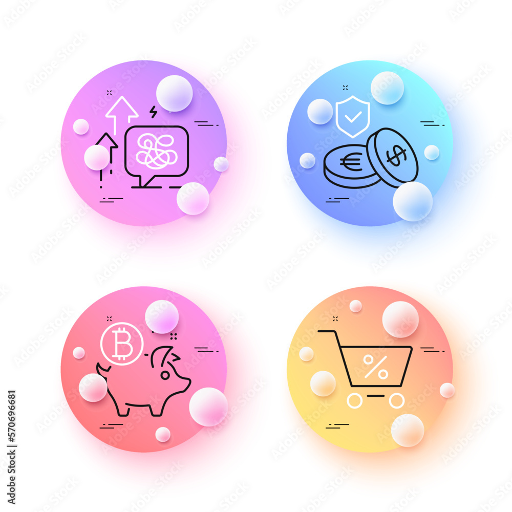 Bitcoin coin, Stress grows and Special offer minimal line icons. 3d spheres or balls buttons. Savings insurance icons. For web, application, printing. Piggy bank, Mental anxiety, Discounts. Vector Bitcoin coin, Stress grows and Special offer minimal line icons. 3d spheres or balls buttons. Savings insurance icons. For web, application, printing. Piggy bank, Mental anxiety, Discounts. Vector