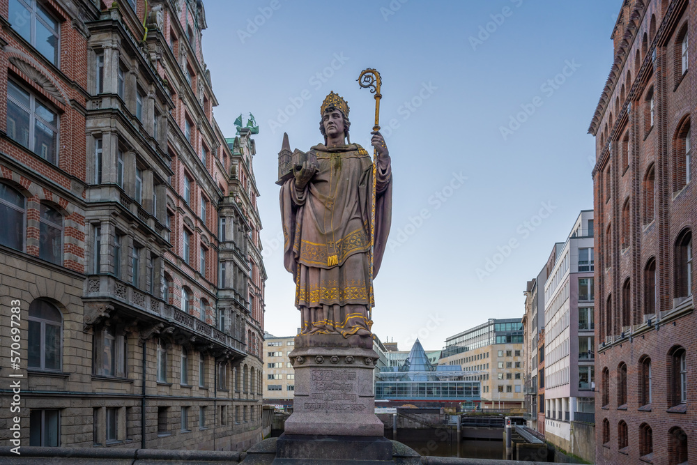 Saint Ansgar Statue at Trostbrucke Bridge - Hamburg, Germany