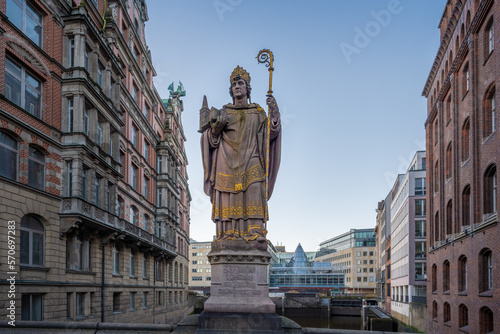 Saint Ansgar Statue at Trostbrucke Bridge - Hamburg, Germany photo