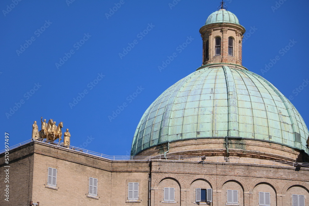 Green dome of the Chiesa dei SS. Pellegrino e Teresa in Ancona, Italy