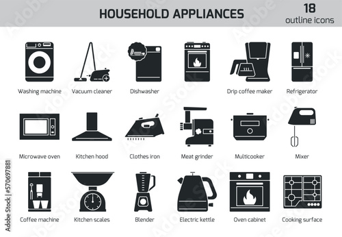 Household appliances vector icon set.