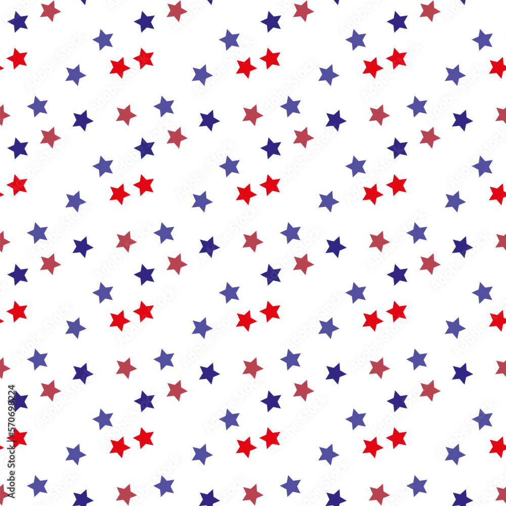 Patriotic American Vector Seamless Pattern with Red and Blue Stars on White Background