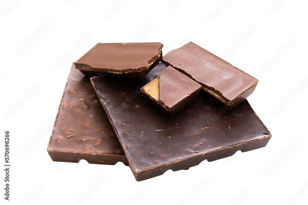 Milk and bitter chocolate, isolated, transparent background, PNG.