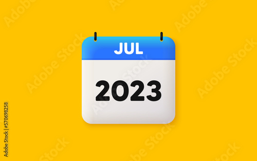 Calendar schedule 3d icon. July month icon. Event schedule Jul date. Meeting appointment planner. Agenda plan, Month schedule 3d calendar and Time planner. July day reminder. 2023 year. Vector