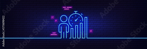 Neon light glow effect. Business statistics line icon. Meeting report sign. Employees working results symbol. 3d line neon glow icon. Brick wall banner. Business statistics outline. Vector