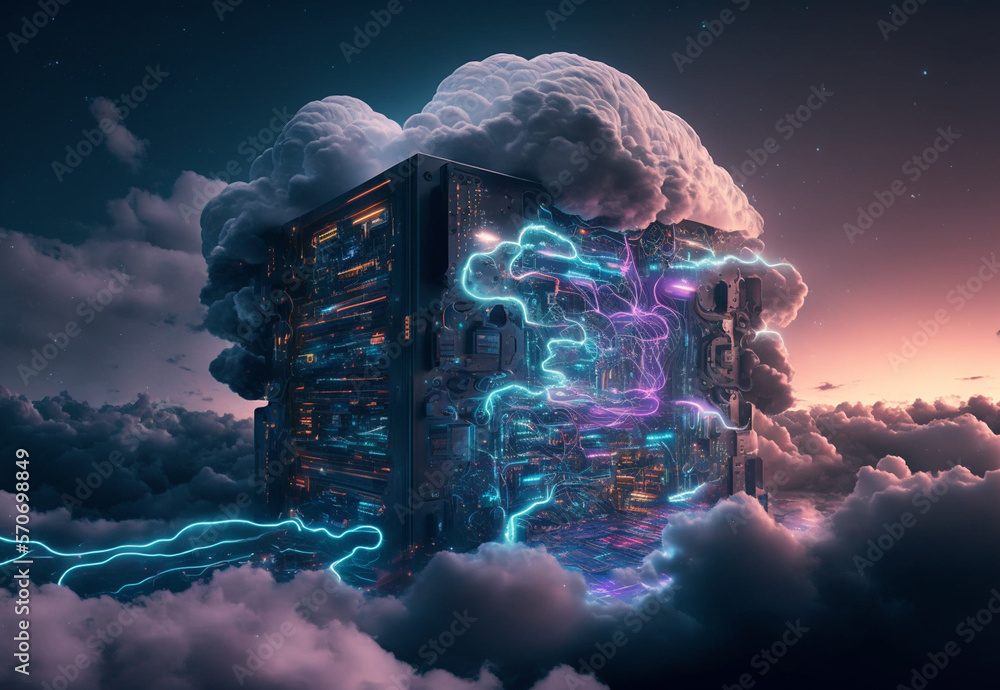 Concept art of cloud computing with a network of interconnected clouds