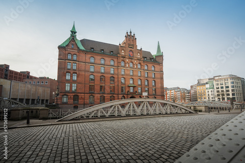 Kannengiesserortbrucke bridge at Speicherstadt warehouse district - Hamburg, Germany