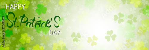 St.Patrick's Day vector banner template. Elegant background with colorful clover leaves
