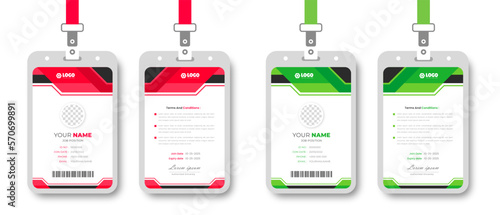 corporate Modern and simple business office id card design bundle. Corporate company employee identity card template with red and green color.