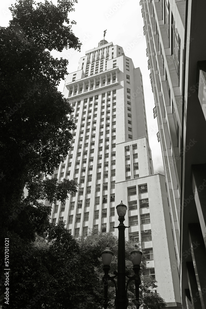 Fototapeta premium Building Altino Arantes, also known as Banespa building, a symbol of the city of Sao Paulo, opened in the 1940s. Brazil. Black and white image