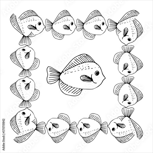 Seamless vector black pattern of ruff fish .